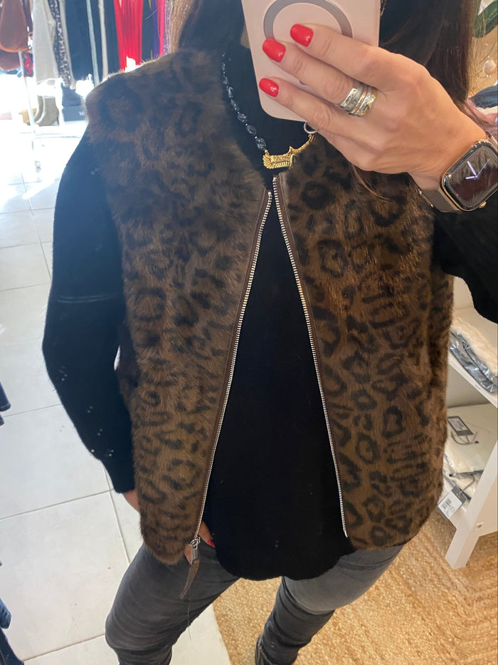 Gilet sans manche fourrure léopard Adoré - LOU