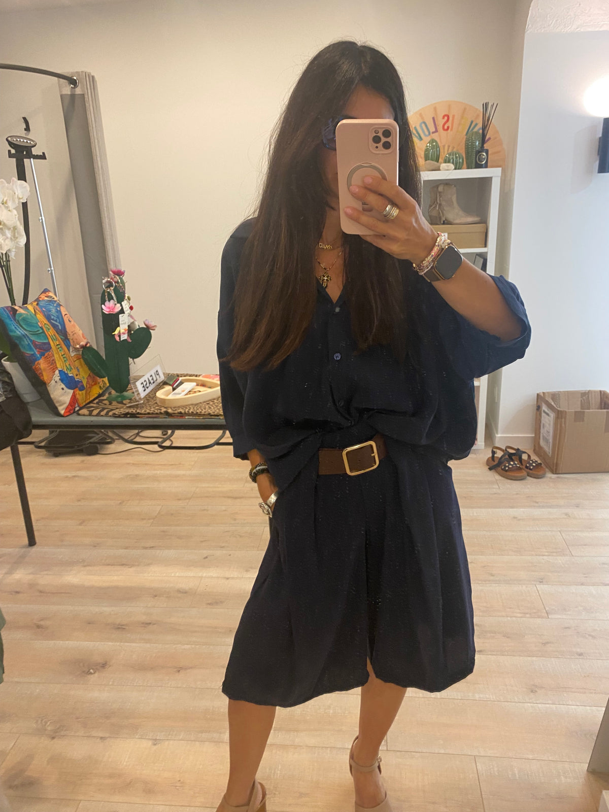 Bermuda uni avec ceinture - LOU