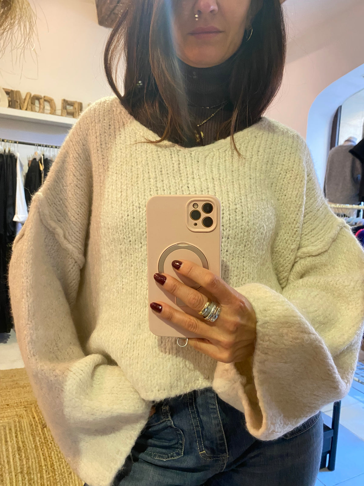 Pull grosses mailles écru - LOU