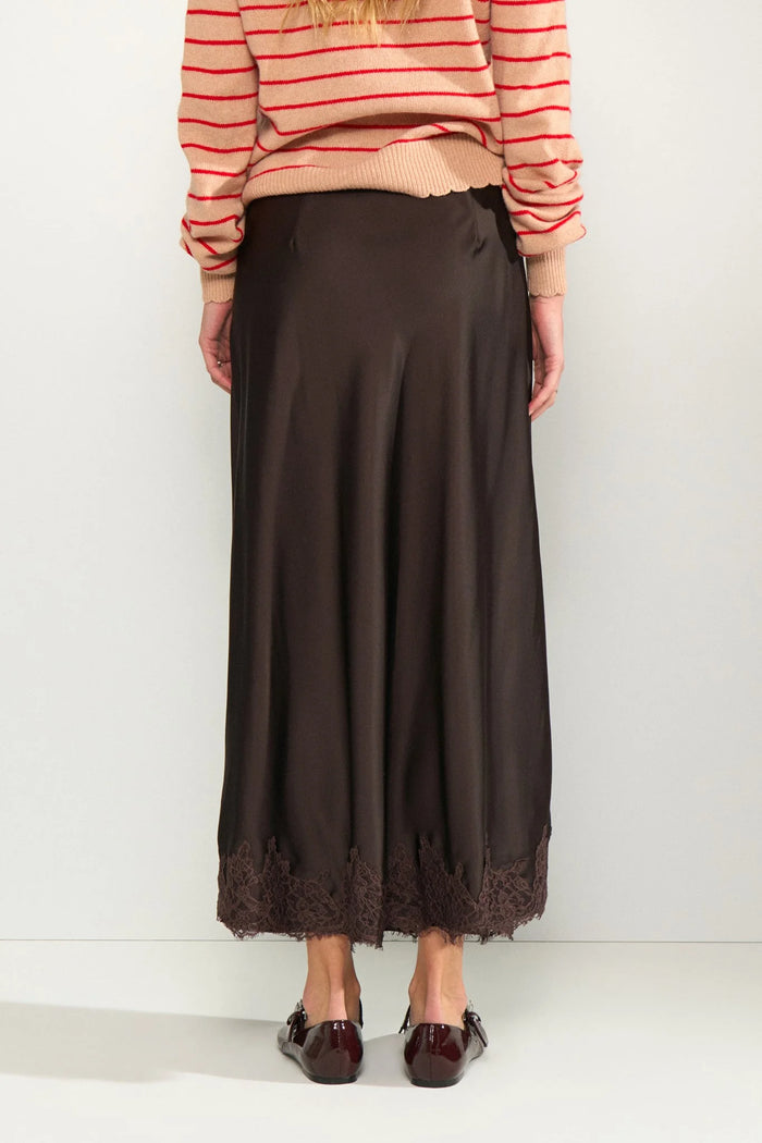 Jupe satin et dentelle café - Nümph