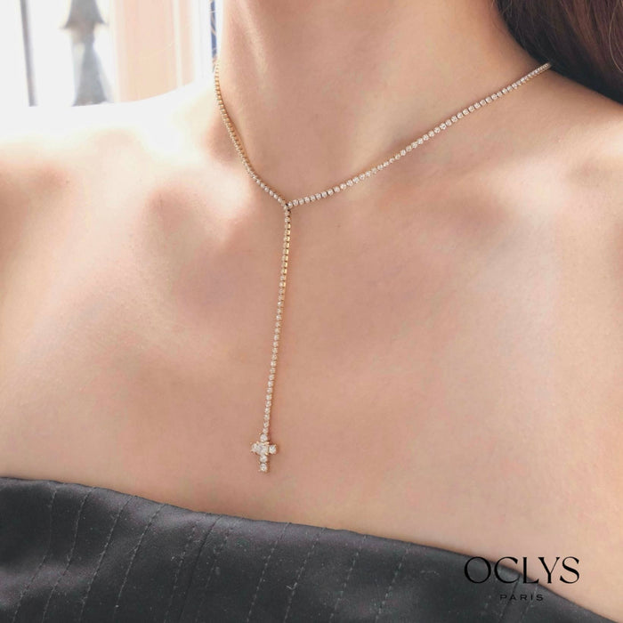 Collier croix & strass acier inoxydable doré Yopona
