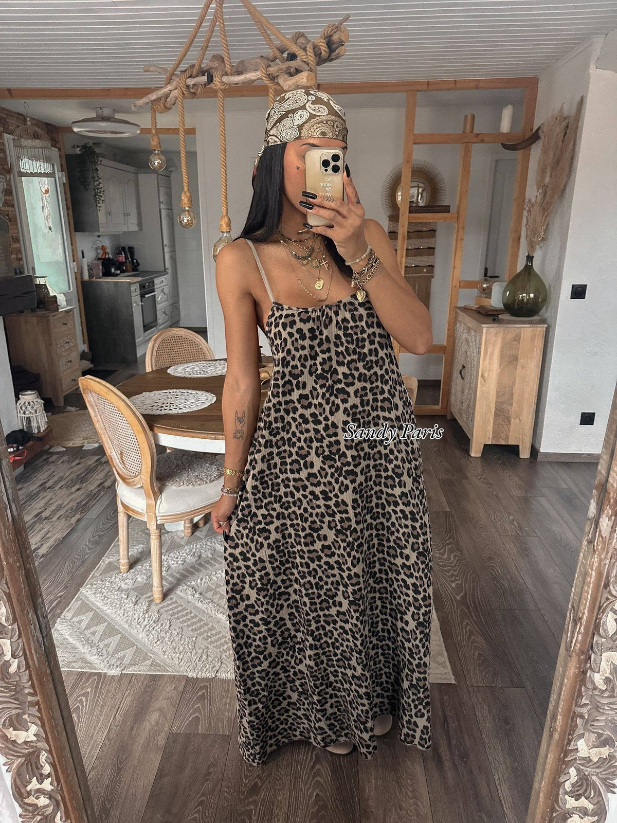 Robe Longue en gaze de coton léopard
