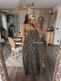 Robe Longue en gaze de coton léopard