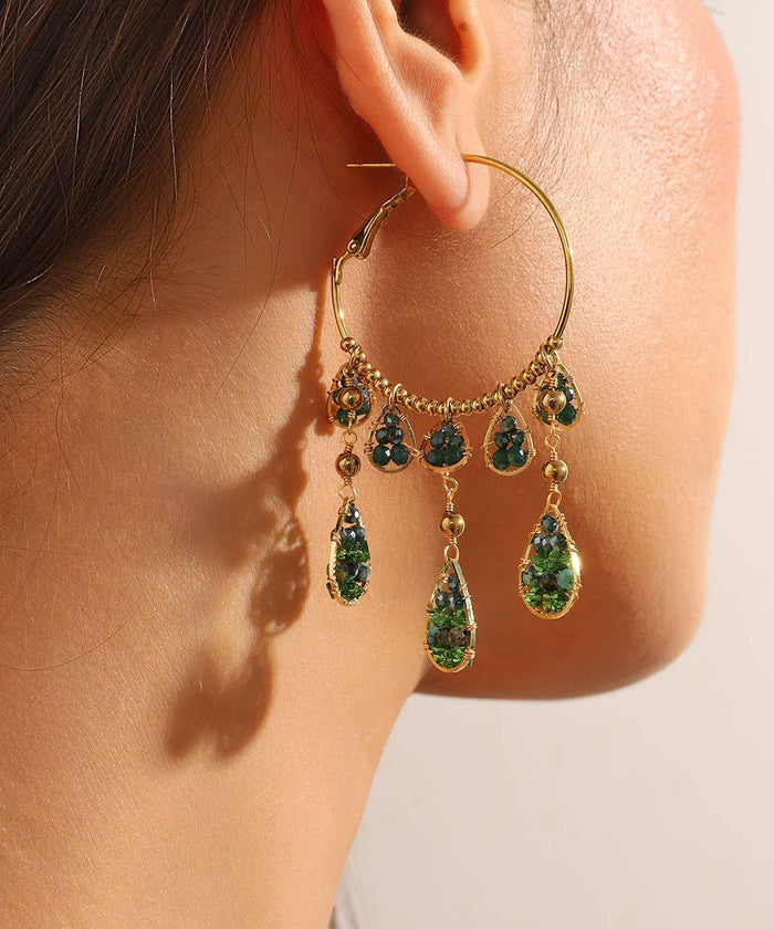 BO Clou Créoles perles cristal vertes