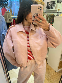 Blouson suédine rose poudré- LOU