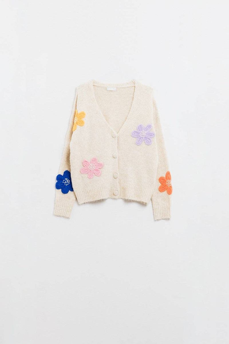 Gilet crème à fleurs brodées