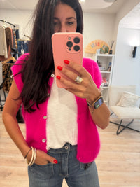Gilet sans manche mohair et laine boutons nacrés - LOU