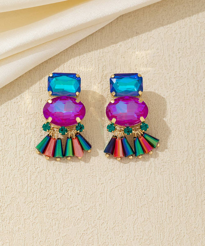 Boucles d’oreilles clip verre facetté pampilles