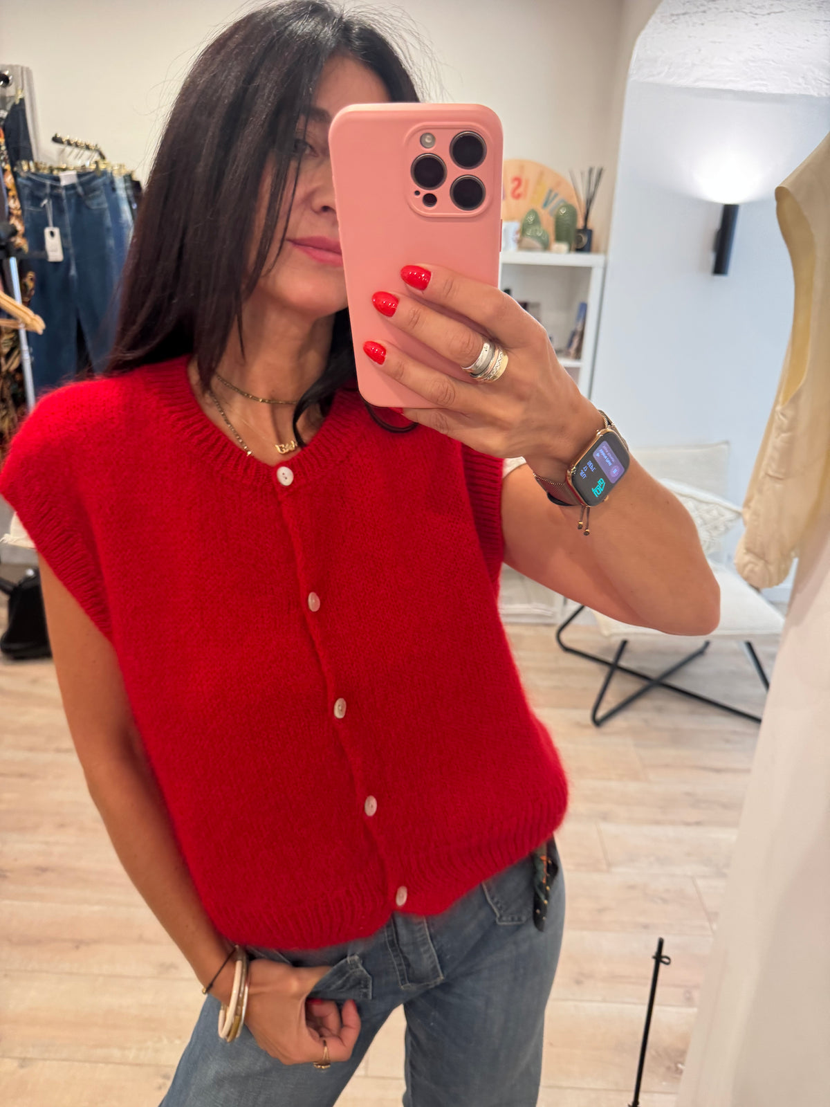 Gilet sans manche mohair et laine boutons nacrés - LOU