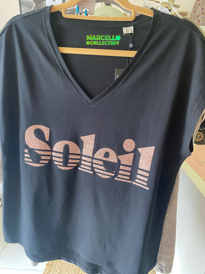 T-shirt noir col V SOLEIL 960- Marcello