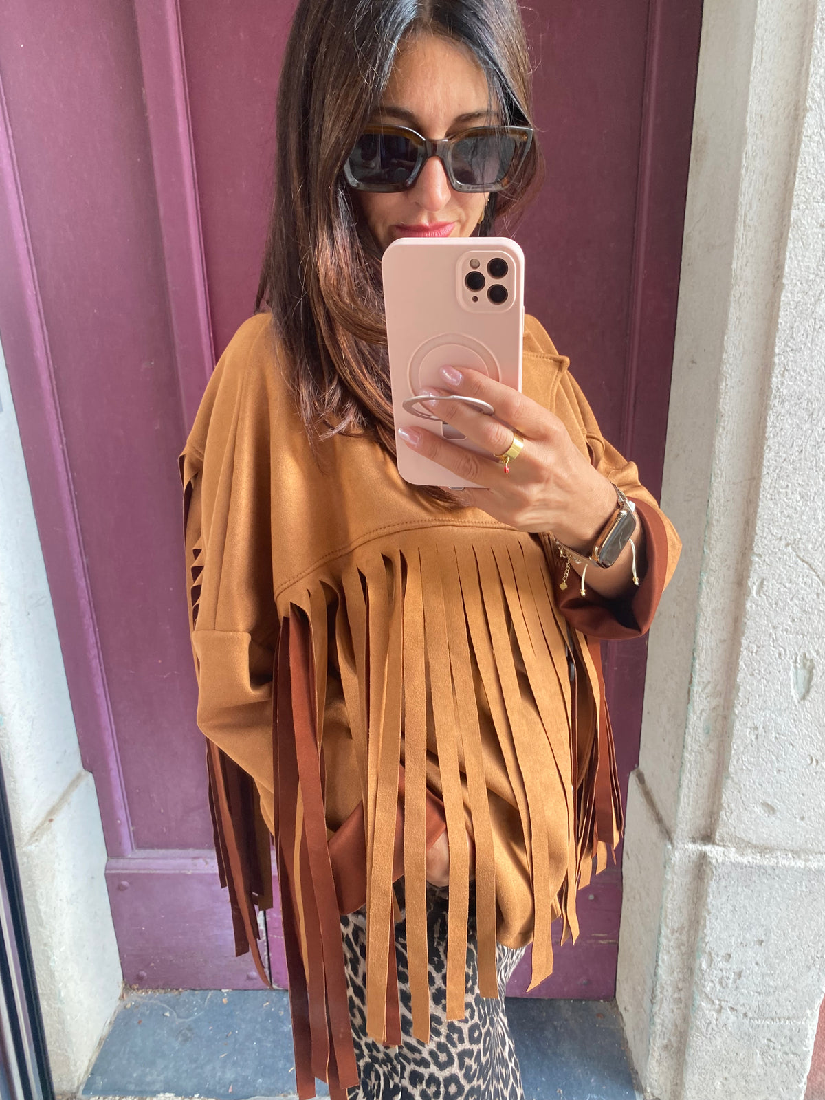 Veste à franges BeyON camel - LOU
