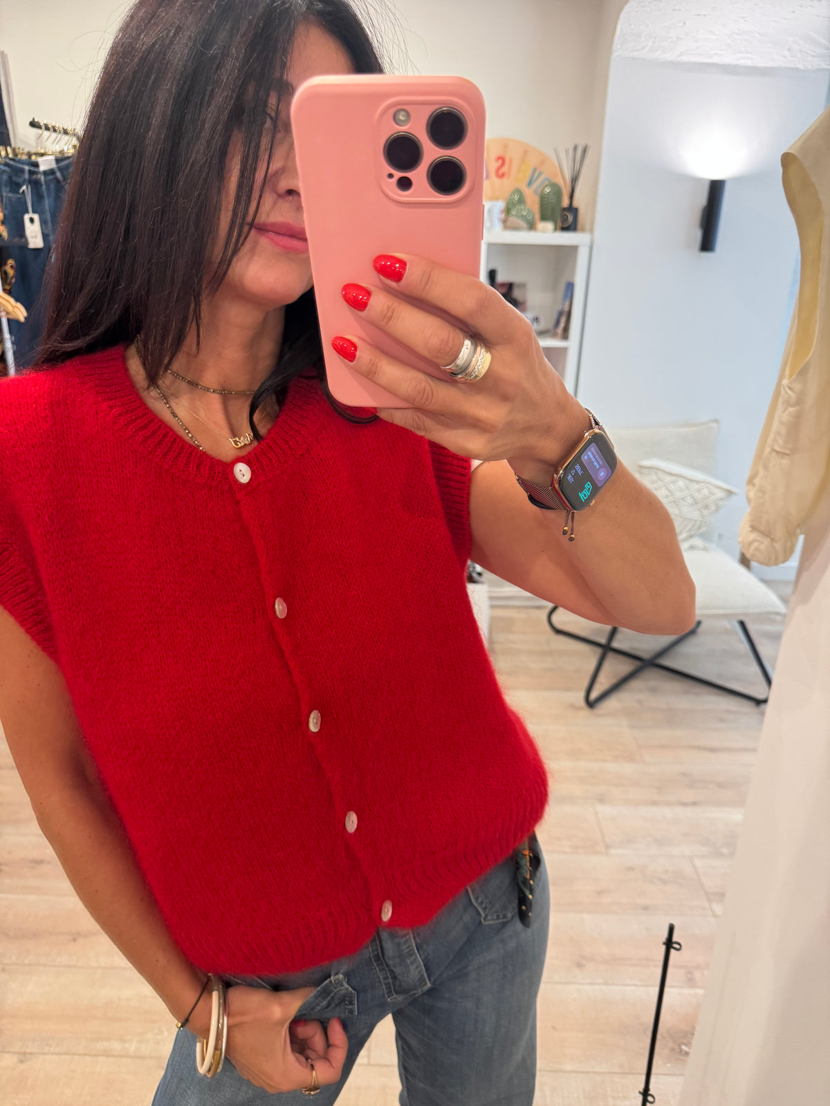 Gilet sans manche mohair et laine boutons nacrés - LOU