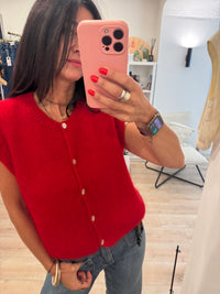 Gilet sans manche mohair et laine boutons nacrés - LOU