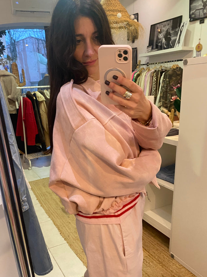 Blouson suédine rose poudré- LOU