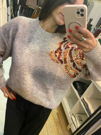 Pull avec fleurs en sequin sur l'épaule - LOU