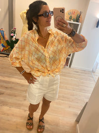 Chemise damier corail et jaune