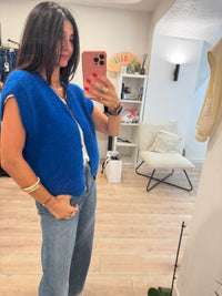 Gilet sans manche mohair et laine boutons nacrés - LOU