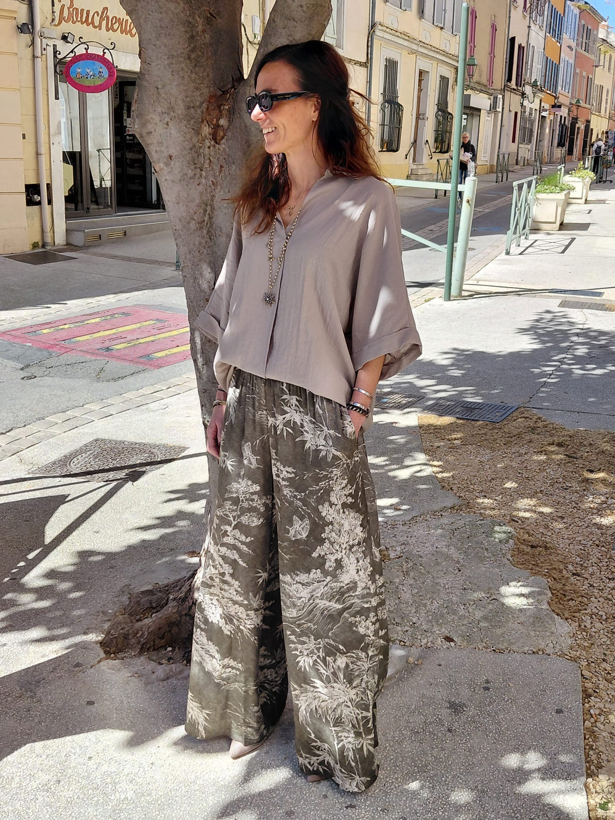 Pantalon palazzo feuillage kaki - PLEASE
