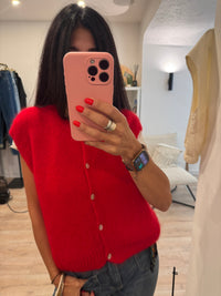 Gilet sans manche mohair et laine boutons nacrés - LOU