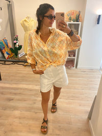 Chemise damier corail et jaune