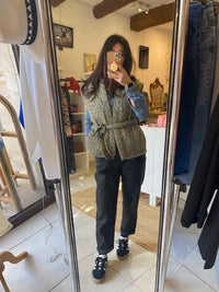 Veste sans manche imprimé léopard et broderie palmier