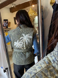 Veste sans manche imprimé léopard et broderie palmier