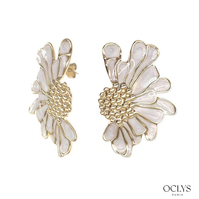 Oclys - Boucles d'oreilles demi fleur acier inoxydable doré Ona
