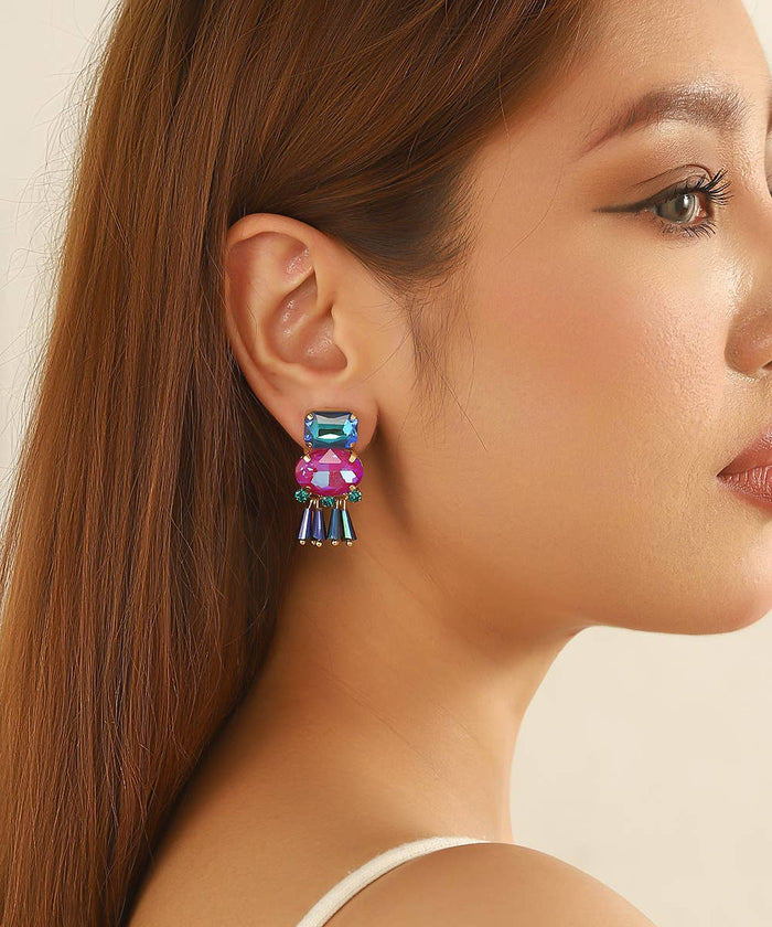 Boucles d’oreilles clip verre facetté pampilles