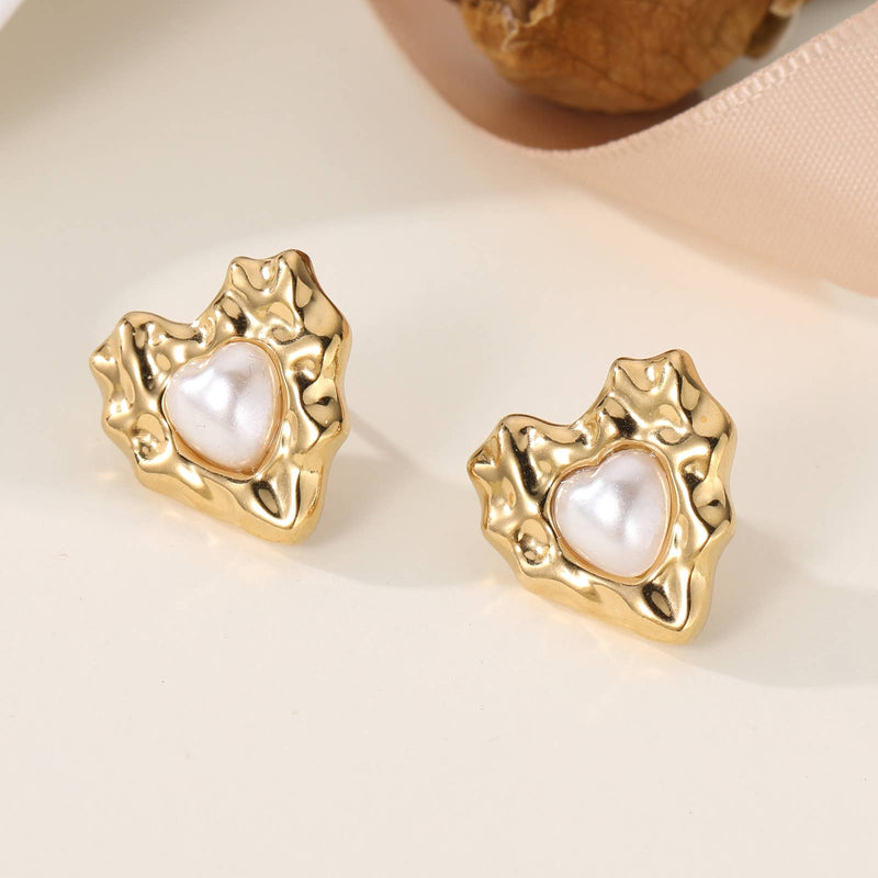 Boucles d'oreilles puces à cœur perlé Faustine - Lovelika