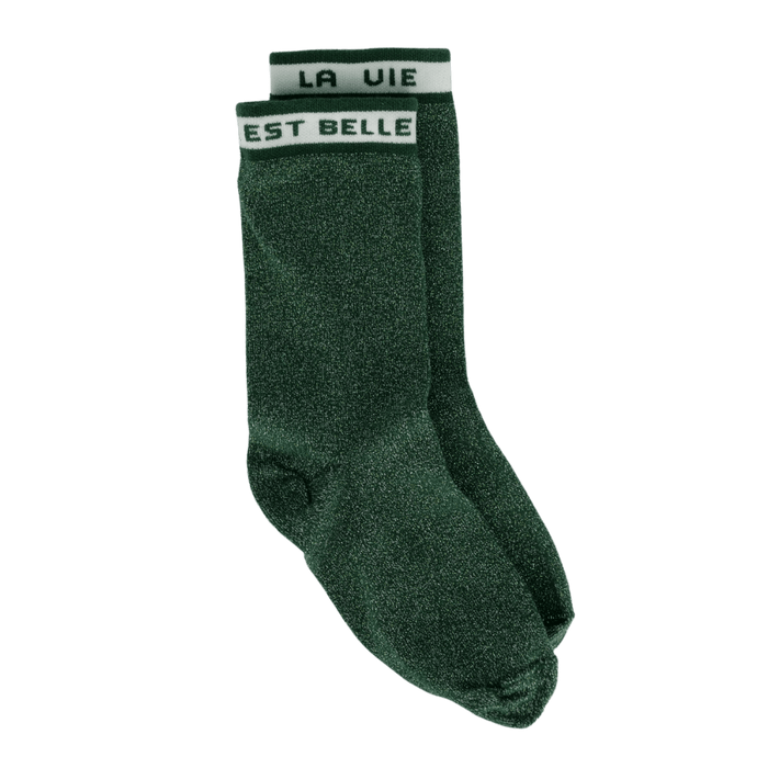 Chaussettes (VERTES) femme coton bio lurex -Josette la belle en verte Maison Causettes