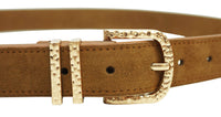 Ceinture en cuir camel boucle dorée martelée - Anais