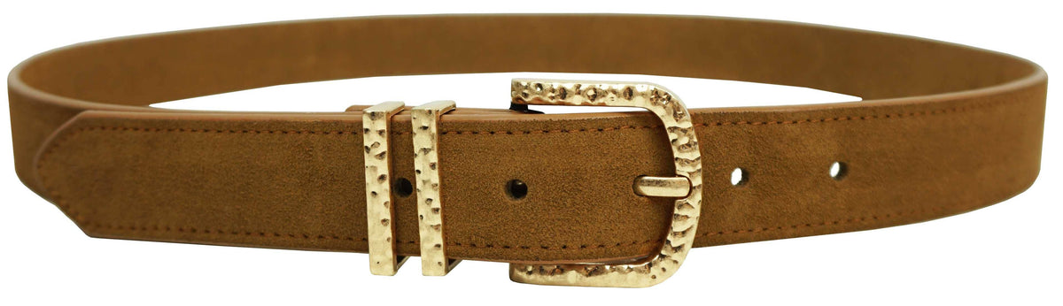 Ceinture en cuir camel boucle dorée martelée - Anais