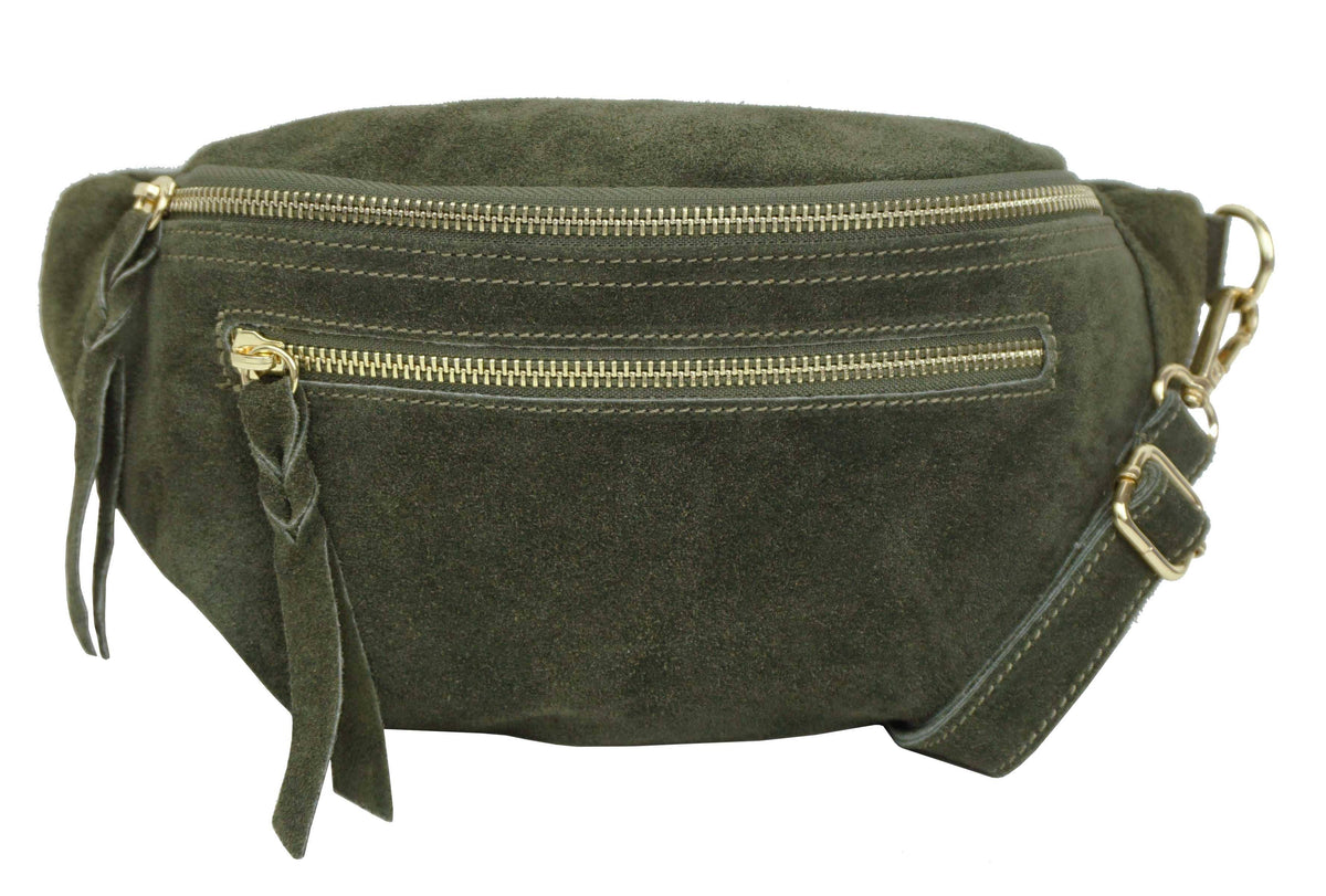 Banane double en cuir kaki