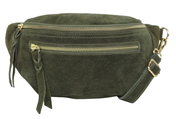 Banane double en cuir kaki