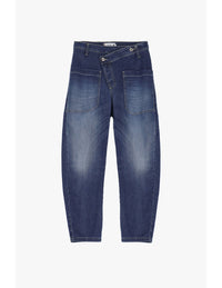 Jean Baggy poches worker en coton stretch denim bleu